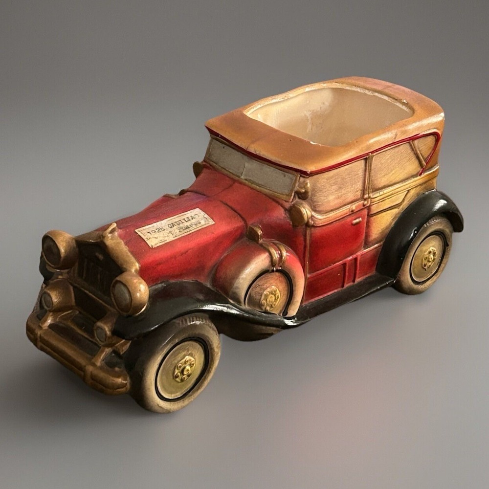 Vintage 1920s Cadillac Style Car Planter Red Gold MCM Decor Auto Art Inarco